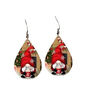 FLASH SALE!! Leather Vibrant Colorful Christmas Gnome Teardrop Earrings
